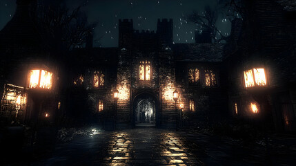 Burning Castle at Night