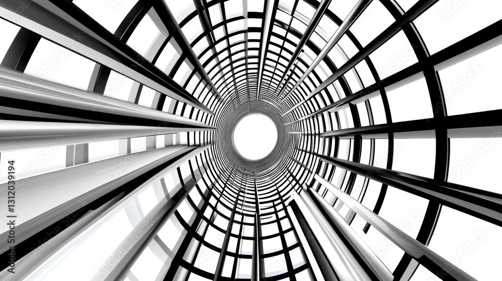 Fototapete abstract grayscale image depicting a spiraling tunnel like structure with repeating geometric patter