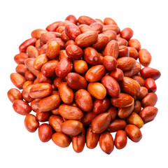 Pile of red peanuts roasted isolated on transparent background