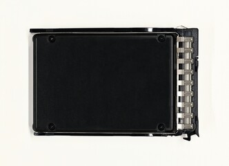 Solid state drive SSD data storage device computer components on white background.	