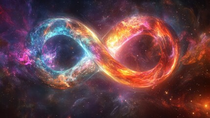 Fototapeta premium Cosmic Infinity Symbol in Vibrant Colors of Blue and Orange, Representing the Endless Universe and Boundless Possibilities of Space Exploration