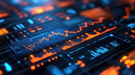 Obraz premium Digital Data Interface: A close-up of an interface displaying intricate digital data, pulsating with vibrant neon lights. 