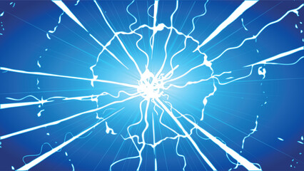 Bright Electric Lightning Energy Explosion on Blue Background