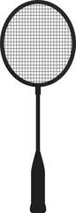 A black and white silhouette of a badminton racket