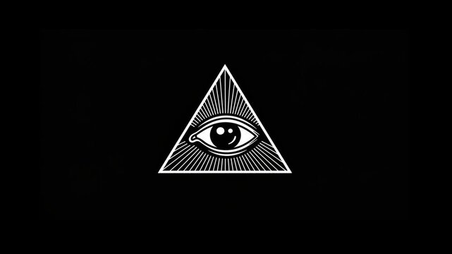 Looped frame-by-frame animation of a Masonic eye in a pyramid on a black background, animated gif logo