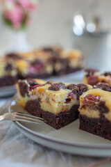 Chocolate cheesecake layered with brownie