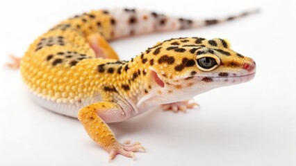Naklejka premium a detailed shot of a vibrant leopard gecko showcasing its unique patterns and textures. Its body is covered with spots, and it has a captivating gaze