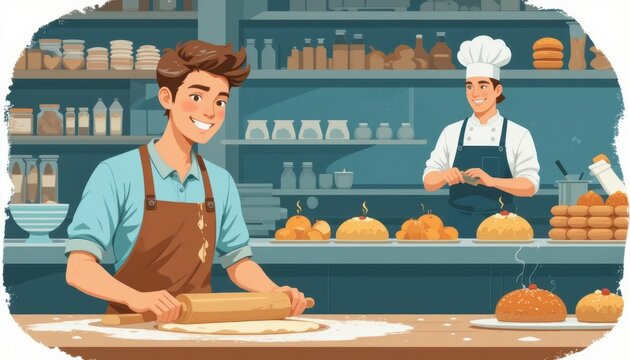 Baking workshop bakery illustration kitchen front view culinary skills