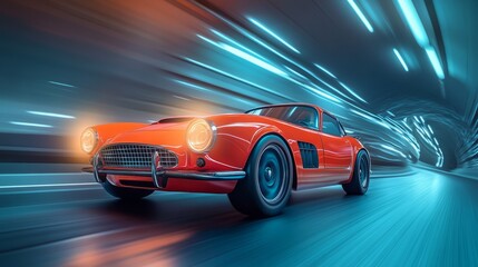 Obraz premium Muscle car passing through a tunnel at high speed, motion blur intensifying the sense of velocity 