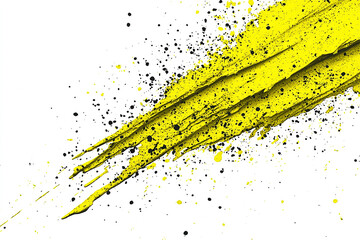 Bright yellow paint splatter with black accents on a white background, ideal for creative designs