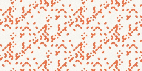 Fototapeta premium Faded peach fuzz glitch geo washed effect seamless banner. Orange dye grungy blotched distress abstract background texture border. 