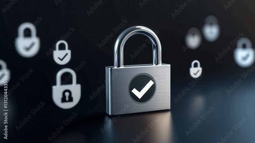 Poster endpoint cyber security defense. digital padlock with a checkmark symbolizing security and trust in 