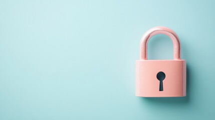Aesthetic Pink Padlock on a Soft Turquoise Background Symbolizing Security and Protection in a Minimalist Style