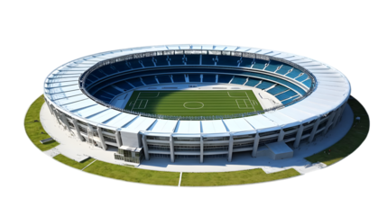 Modern Stadium Isolated on White: Architectural Design, 3D Render, Soccer Field, Seats, Structure