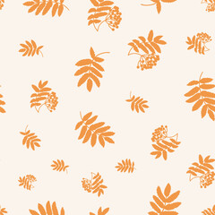Pattern with orange rowan berries silhouette