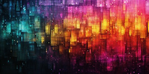 Vibrant abstract pattern of colorful squares blending in dynamic hues and textures