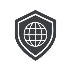 Global Security Shield Icon Depicting Worldwide Protection and Safety