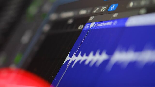 Waveform editing on a laptop close-up. video 4K