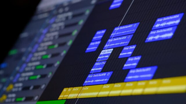 Sound editing on a laptop close-up. video 4K