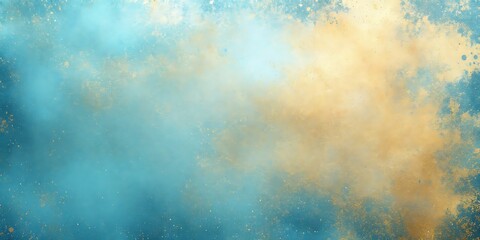 Obraz premium Abstract art featuring a blend of teal and gold hues, creating a dreamy, ethereal atmosphere
