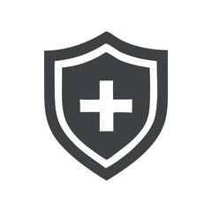 Fototapeta premium Gray Shield Icon with White Cross Medical Symbol