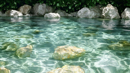 Clear Blue Water Flowing Over Smooth Rocks
