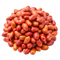 Pile of red peanuts roasted isolated on transparent background