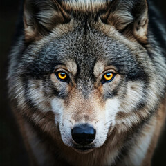 Obraz premium Majestic Grey Wolf Portrait with Intense Gaze in Natural Light