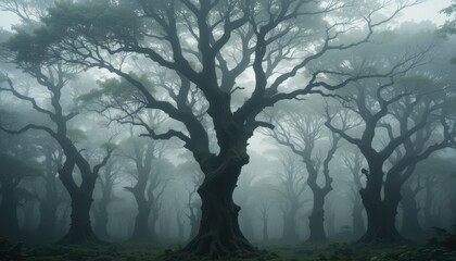 Obraz premium Fantasy in the mist enchanted forest photography