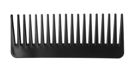 One black plastic comb isolated on white