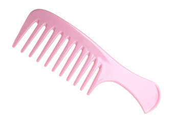 One pink plastic comb isolated on white