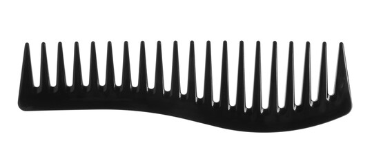 One black plastic comb isolated on white