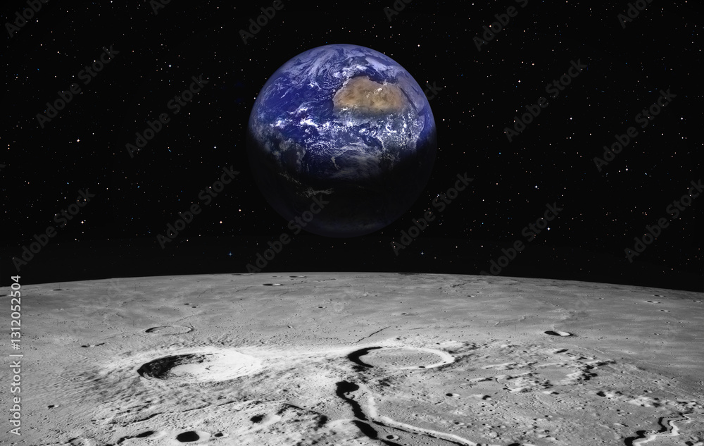 Poster the earth as seen from the surface of the moon 