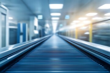 Fototapeta premium Modern Moving Walkway in a Futuristic Building Interior Clean and Bright Corridor
