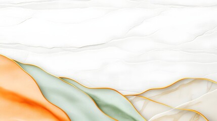 Abstract Fluid Waves in Soft Pastel Colors with Elegant Gold Accents on a Clean White Background