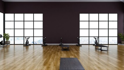 3D render of a gym interior design for a wall logo mockup