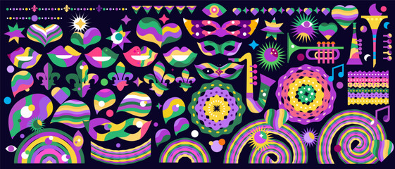 Carnival set elements  Vector flat cute icons illustration