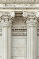 Classical corinthian columns with elaborate capitals in historic architecture