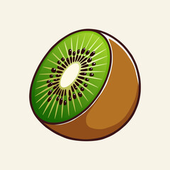 A drawing of a kiwi and cut in half