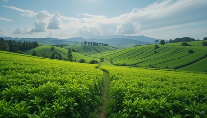 Fototapeta premium Scenic green hills landscape countryside nature photography daytime wide angle serenity
