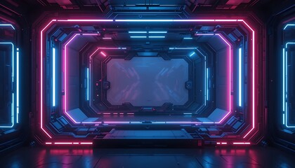 Obraz premium Futuristic Interior with Neon Lights Creating a Sci-fi Scene