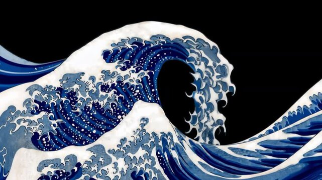 Iconic Japanese wave art transparent 4K video, alpha channel, ProRes 4444