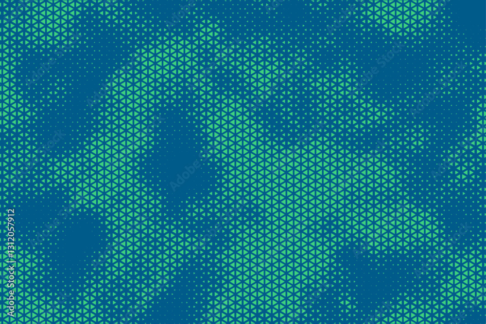 Fototapete Triangular Halftone Texture Retrowave Vector Geometric Technology Abstract Green Background. Half Tone Triangles Retro Colored Pattern. Minimal 80s Style Dynamic Tech Structure Wallpaper