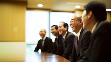 年配の社員が集まり過去の栄光や将来の不安など笑い話を交えながら話しているイメージ