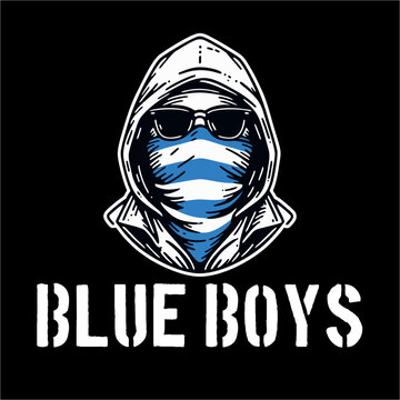 Illustration Logo vector of Ultras hooligan football fans with blue white color 