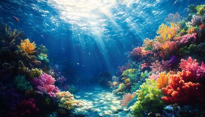 Fototapeta premium An underwater paradise filled with intricate coral formations, diverse marine life, and crystalclear waters, illustrating the aweinspiring balance of coral reef ecosystems