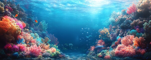 Fototapeta premium An underwater paradise filled with intricate coral formations, diverse marine life, and crystalclear waters, illustrating the aweinspiring balance of coral reef ecosystems