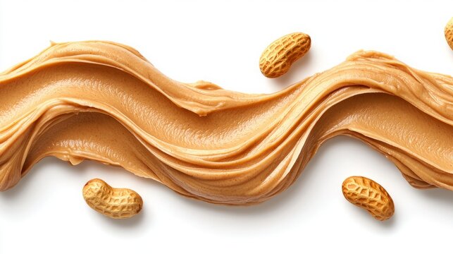 Peanut Butter roasted smooth. A creamy swirl of peanut butter with scattered peanuts, highlighting its smooth texture and rich color.