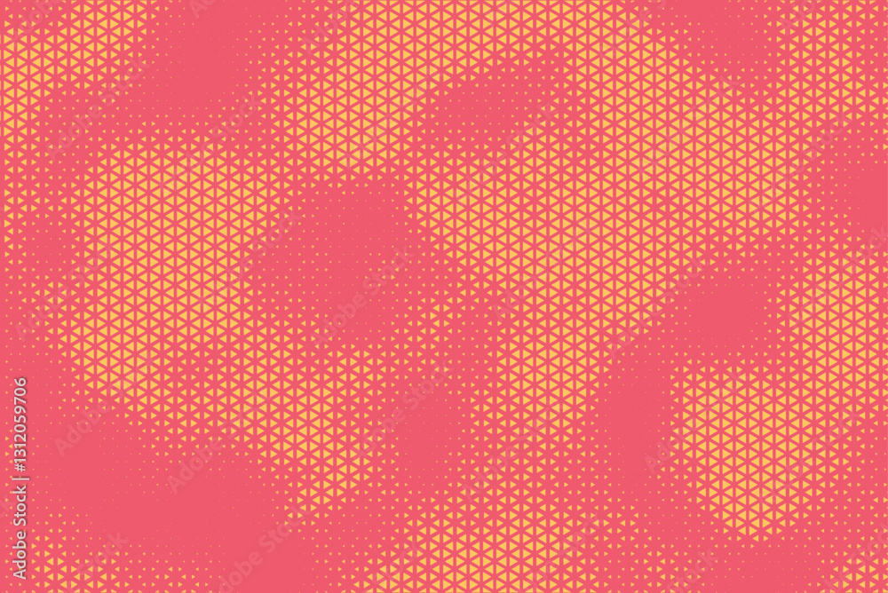 Fototapete Triangular Halftone Texture Retrowave Vector Geometric Technology Abstract Orange and Yellow Background. Half Tone Triangles Retro Colored Pattern. Minimal 80s Style Dynamic Tech Structure Wallpaper