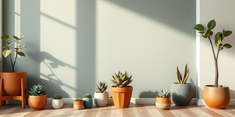 Mid century modern space with potted succulents, potted plants, mid century modern design